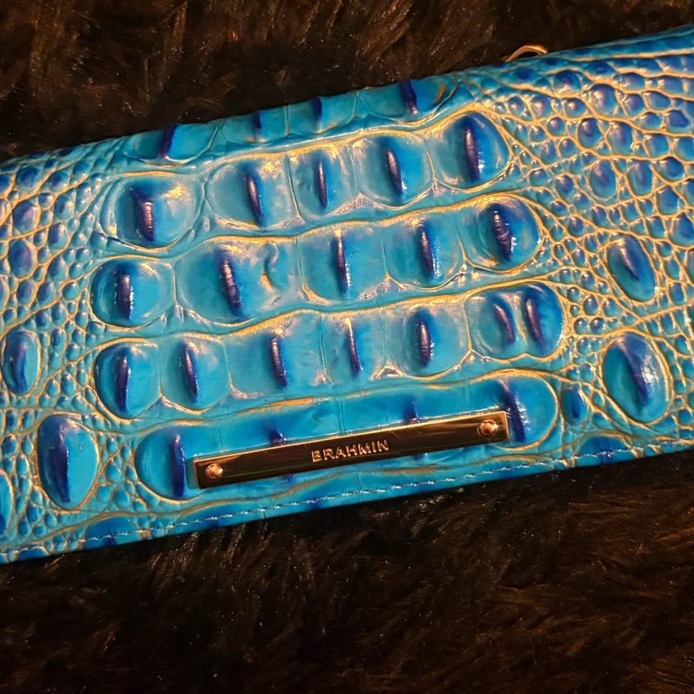 Brahmin Turquoise Blue Croc-Embossed Leather Wallet